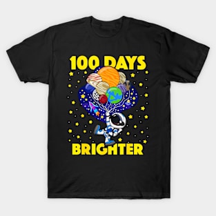 100 Days Brighter 100th Day of School Astronaut Space T-Shirt